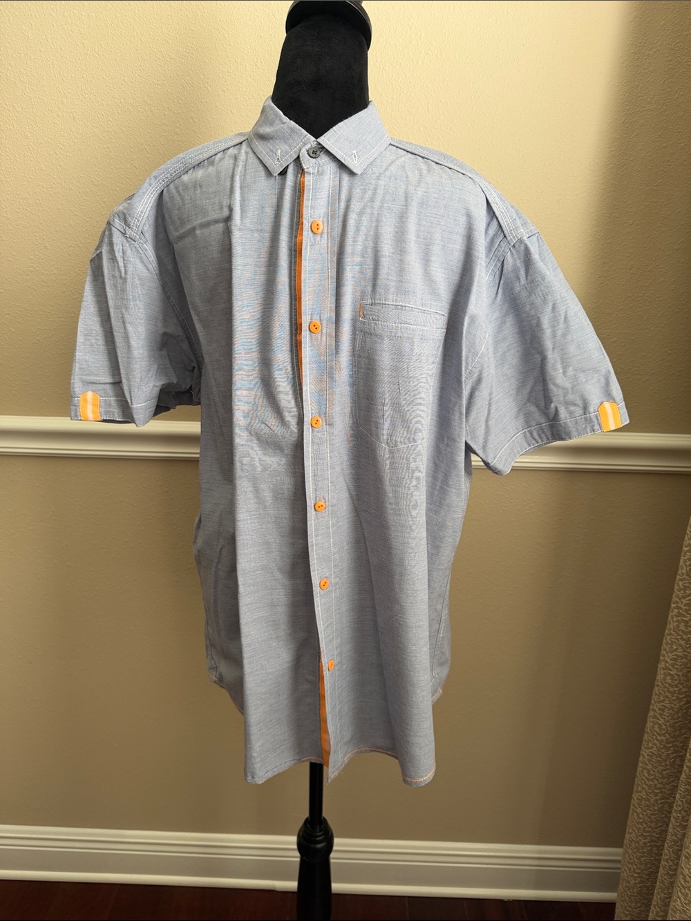 Marc Ecko Light Blue Short-Sleeve Button-Down with Orange Trim Slim Fit